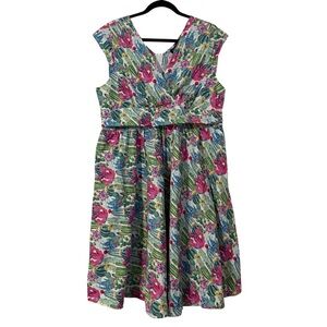 Retrolicious 50's Style Swing Dress in Multi-Color Cactus Print Sz 1X Pin-up